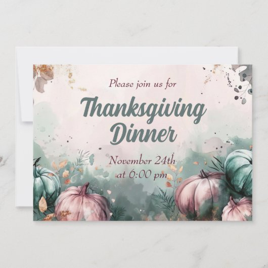 Thanksgiving Dinner Invitation Waterverf Pompoen Kaart (Voorkant)