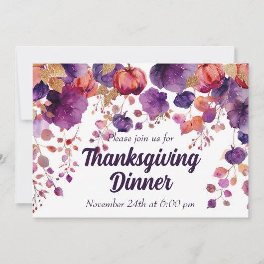 Thanksgiving Dinner Invitation Waterverf Pompoen Kaart (Voorkant)