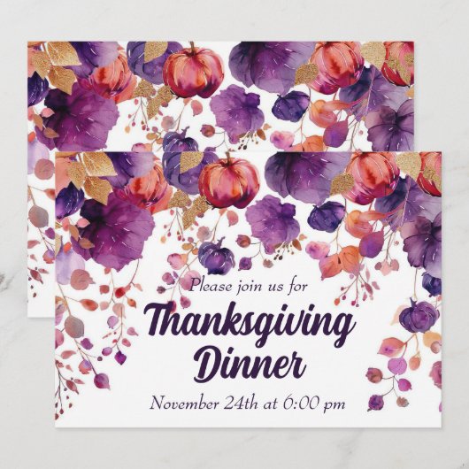 Thanksgiving Dinner Invitation Waterverf Pompoen Kaart (Voorkant / Achterkant)