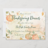 Thanksgiving Dinner Invitation Waterverf Pompoen Kaart (Voorkant)
