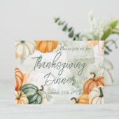 Thanksgiving Dinner Invitation Waterverf Pompoen Kaart (Staand voorkant)