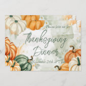 Thanksgiving Dinner Invitation Waterverf Pompoen Kaart (Voorkant / Achterkant)