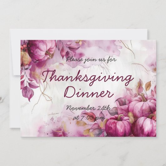 Thanksgiving Dinner Invitation Waterverf Pompoen Kaart (Voorkant)
