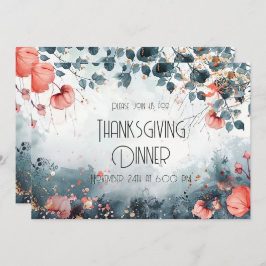 Thanksgiving Dinner Invitation Waterverf Pompoen Kaart (Voorkant / Achterkant)
