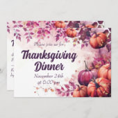 Thanksgiving Dinner Invitation Waterverf Pompoenen Kaart (Voorkant / Achterkant)