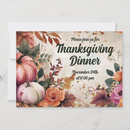 Thanksgiving Dinner Invitation Waterverf Pompoenen Kaart (Voorkant)