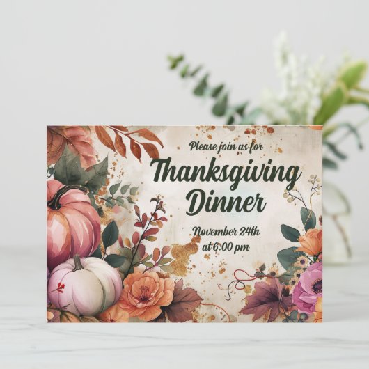 Thanksgiving Dinner Invitation Waterverf Pompoenen Kaart (Staand voorkant)