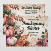 Thanksgiving Dinner Invitation Waterverf Pompoenen Kaart (Voorkant / Achterkant)