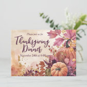 Thanksgiving Dinner Invitation Waterverf Pompoenen Kaart (Staand voorkant)