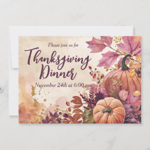 Thanksgiving Dinner Invitation Waterverf Pompoenen Kaart