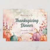 Thanksgiving Dinner Invitation Waterverf Pompoenen Kaart (Voorkant / Achterkant)