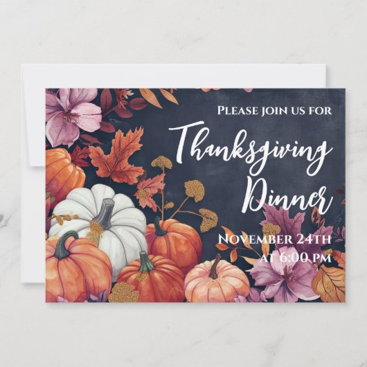 Thanksgiving Dinner Invitation Waterverf Pompoenen Kaart (Voorkant)