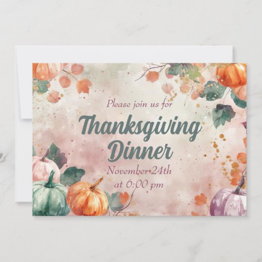 Thanksgiving Dinner Invitation Waterverf Pompoenen Kaart (Voorkant)
