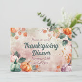 Thanksgiving Dinner Invitation Waterverf Pompoenen Kaart (Staand voorkant)