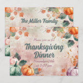 Thanksgiving Dinner Invitation Waterverf Pompoenen Kaart (Voorkant / Achterkant)