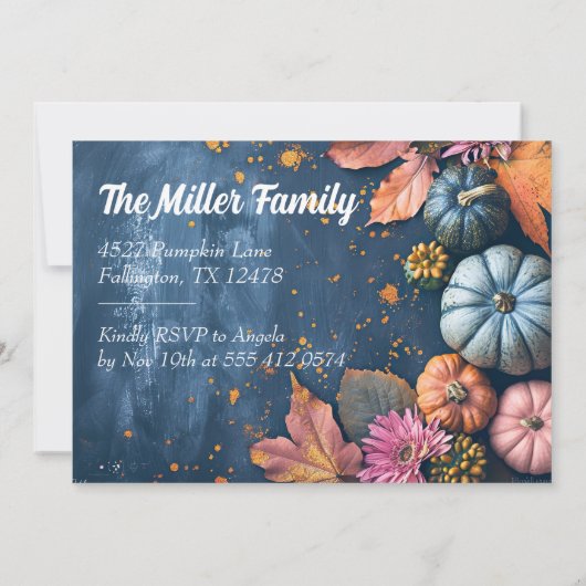 Thanksgiving Dinner Invitation Waterverf Pompoenen Kaart (Achterkant)
