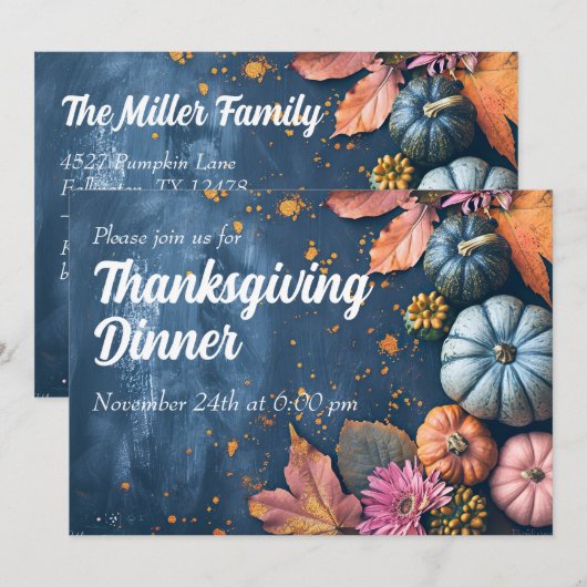 Thanksgiving Dinner Invitation Waterverf Pompoenen Kaart (Voorkant / Achterkant)