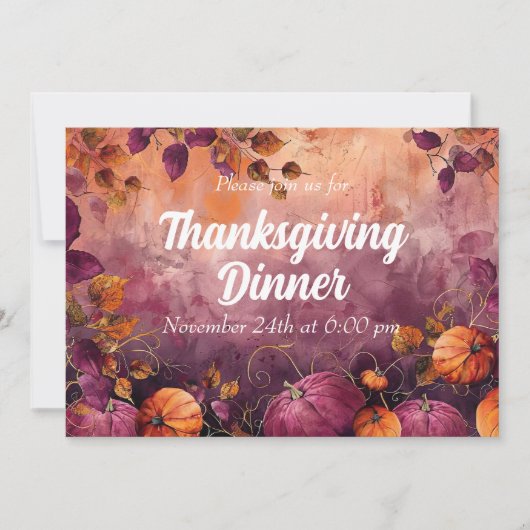 Thanksgiving Dinner Invitation Waterverf Pompoenen Kaart (Voorkant)