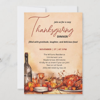 Thanksgiving Dinner invitation with Autumn Feast Kaart