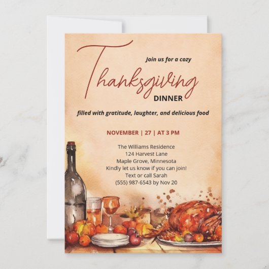 Thanksgiving Dinner invitation with Autumn Feast Kaart (Voorkant)