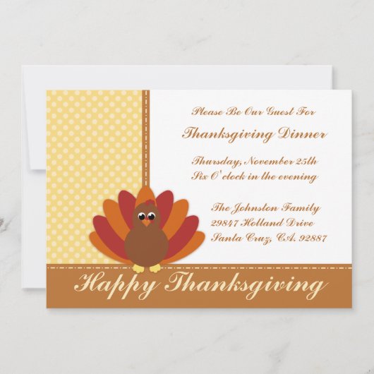 Thanksgiving Dinner Invitations Cute Turkey Kaart (Voorkant)