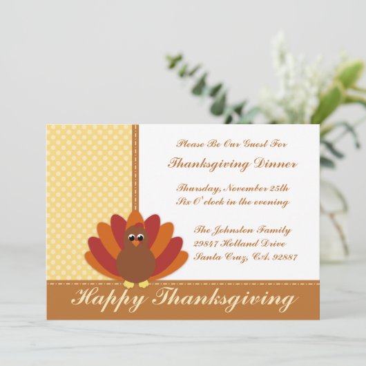 Thanksgiving Dinner Invitations Cute Turkey Kaart (Staand voorkant)