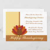 Thanksgiving Dinner Invitations Cute Turkey Kaart (Voorkant / Achterkant)