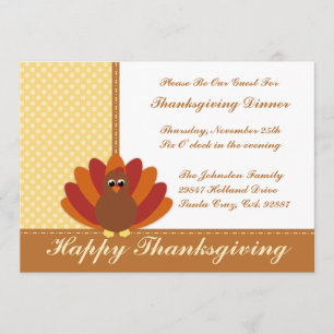 Thanksgiving Dinner Invitations Cute Turkey Kaart