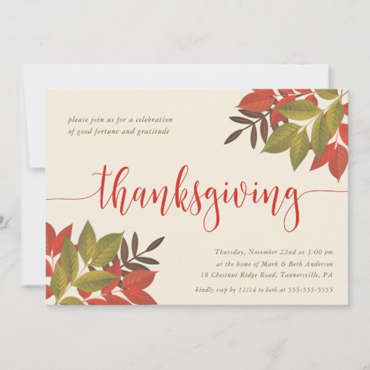 Thanksgiving DINNER INVITE | KORTE FOLIAGE Kaart (Voorkant)