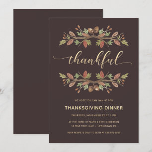 Thanksgiving DINNER INVITE   THANKFUL HERFST FOLIA Kaart