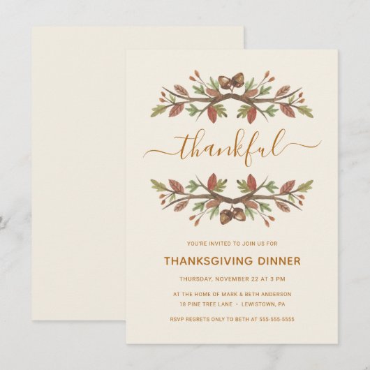 Thanksgiving DINNER INVITE | THANKFUL HERFST FOLIA Kaart (Voorkant / Achterkant)