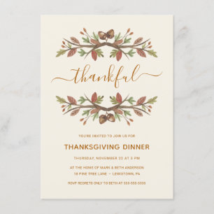 Thanksgiving DINNER INVITE   THANKFUL HERFST FOLIA Kaart