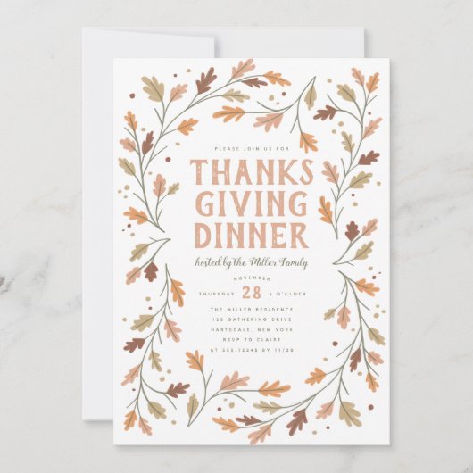 Thanksgiving Dinner Leaf Border Whimsical Kaart (Voorkant)