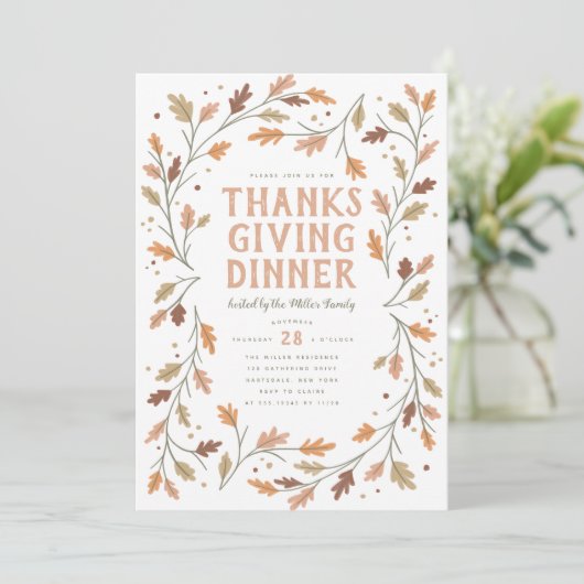 Thanksgiving Dinner Leaf Border Whimsical Kaart (Staand voorkant)