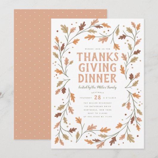 Thanksgiving Dinner Leaf Border Whimsical Kaart (Voorkant / Achterkant)