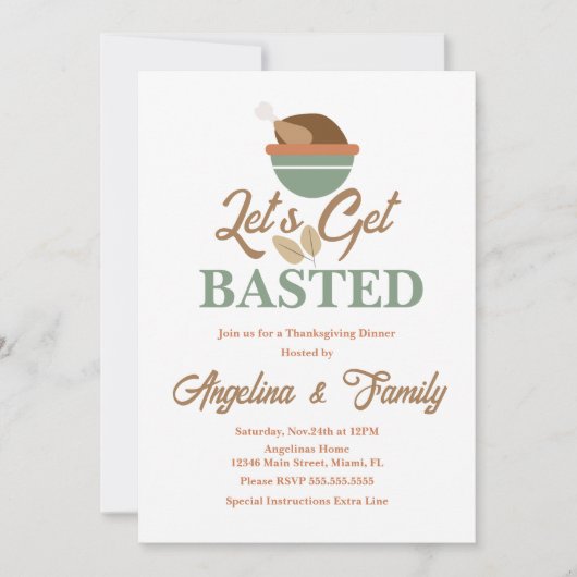 Thanksgiving Dinner Let's get Basted Turkey Bowl Kaart (Voorkant)