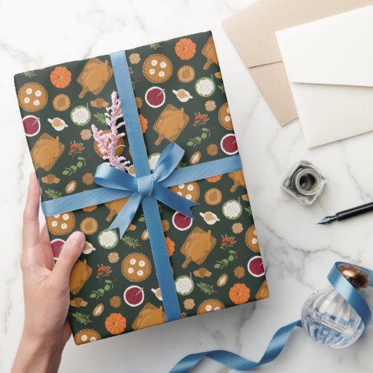 Thanksgiving Dinner Maaltijdpatroon Groen Cadeaupapier (Geschenken)