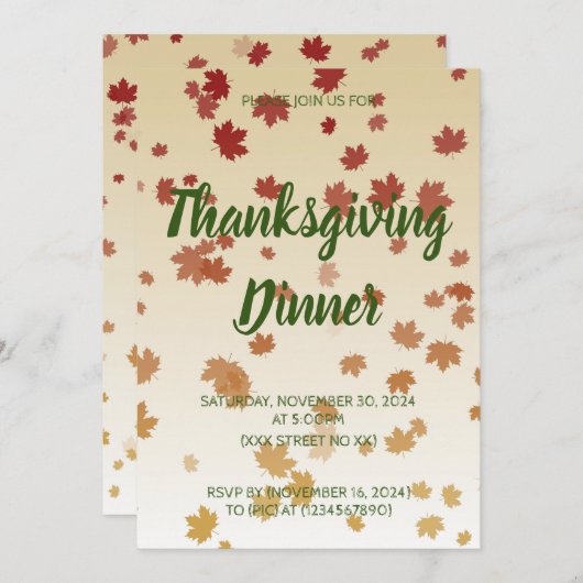 Thanksgiving Dinner Maple Leaves Kaart (Voorkant / Achterkant)