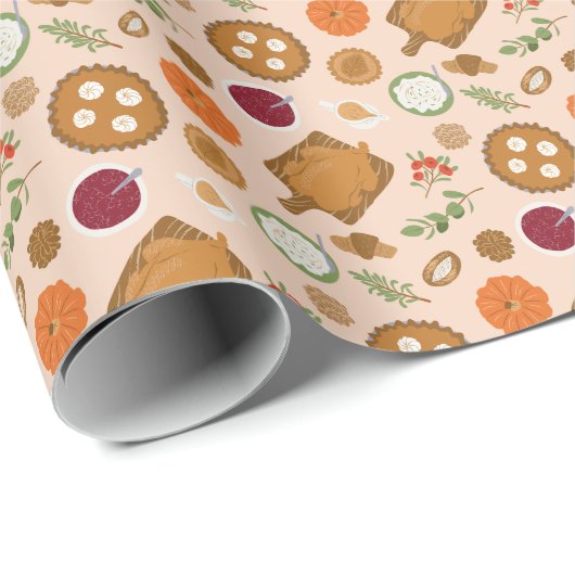 Thanksgiving Dinner Meal Pattern Pink Cadeaupapier (Rol Hoek)
