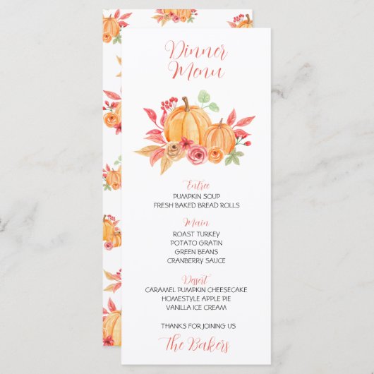 Thanksgiving Dinner Menu Bloemenpompoen (Voorkant / Achterkant)