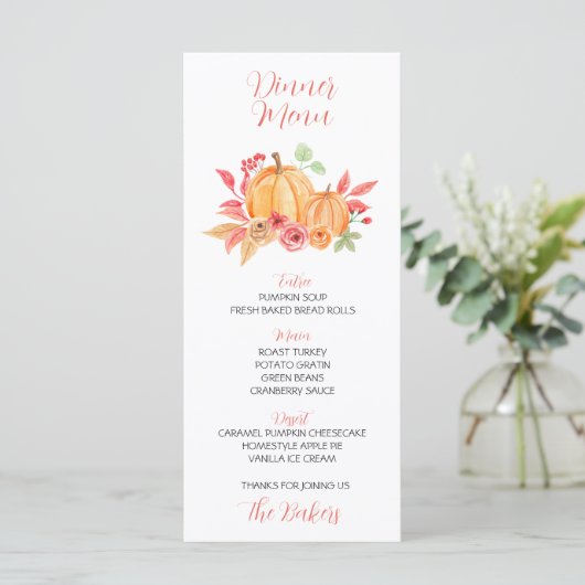 Thanksgiving Dinner Menu Bloemenpompoen (Staand voorkant)