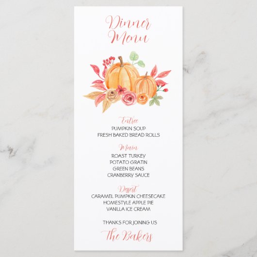 Thanksgiving Dinner Menu Bloemenpompoen (Voorkant)