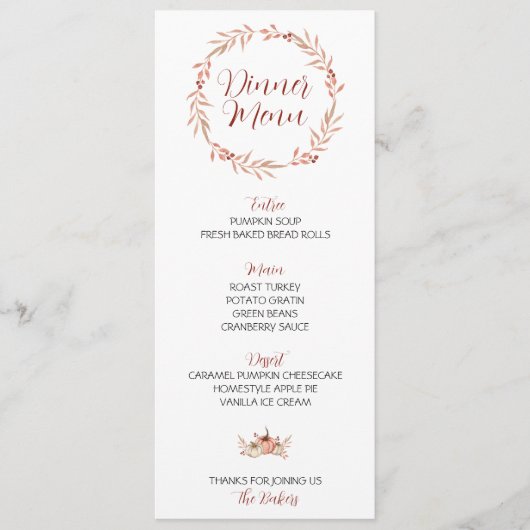 Thanksgiving Dinner Menu Pompoen Spice (Voorkant)