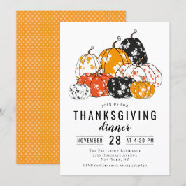 Thanksgiving Dinner Modern Floral Pumpkins Kaart