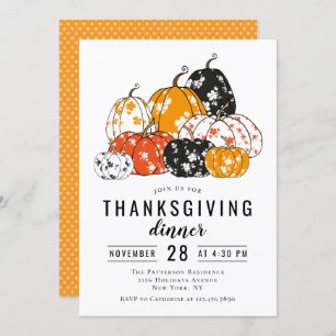 Thanksgiving Dinner Modern Floral Pumpkins Kaart