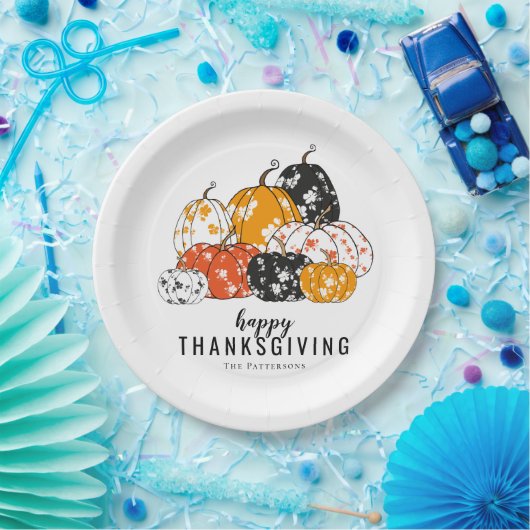 Thanksgiving Dinner Modern Floral Pumpkins Papieren Bordje (Feest)