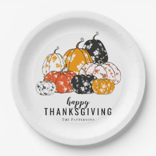 Thanksgiving Dinner Modern Floral Pumpkins Papieren Bordje