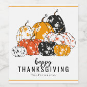 Thanksgiving Dinner Modern Floral Pumpkins Wijn Etiket (Enkel label)