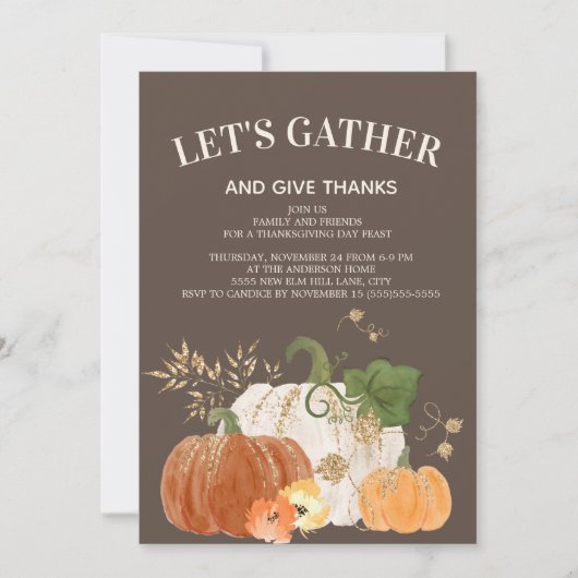 Thanksgiving Dinner Oranje White Pumpkins Brown Kaart (Voorkant)