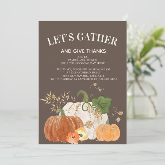 Thanksgiving Dinner Oranje White Pumpkins Brown Kaart (Staand voorkant)